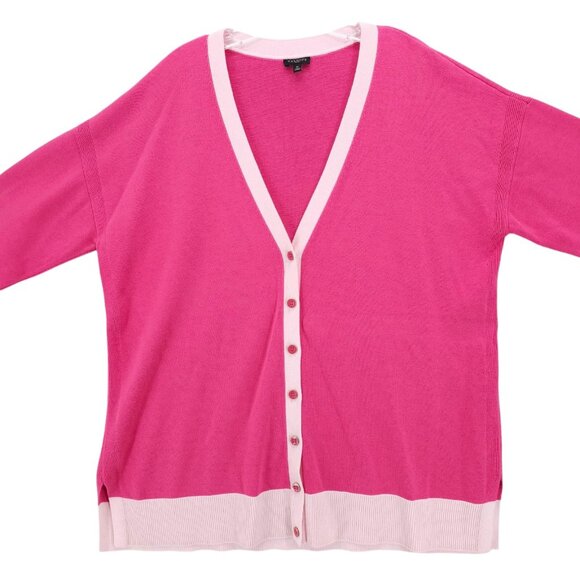 TALBOTS Pink Cardigan Contrasting Trim Stretch Knit EUC Size 1X - Picture 2 of 6